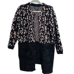 LA FEE VERTE Anthropologie Black Brown Leopard Mohair Long Cardigan Sweater M